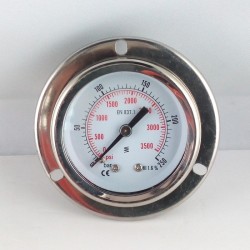 Glycerine filled pressure gauge 250 Bar flange dn 50mm back