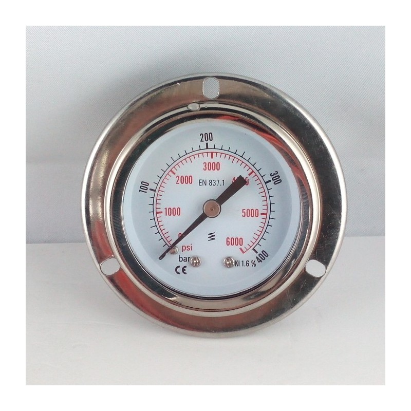 Glycerine filled pressure gauge 400 Bar flange dn 50mm back
