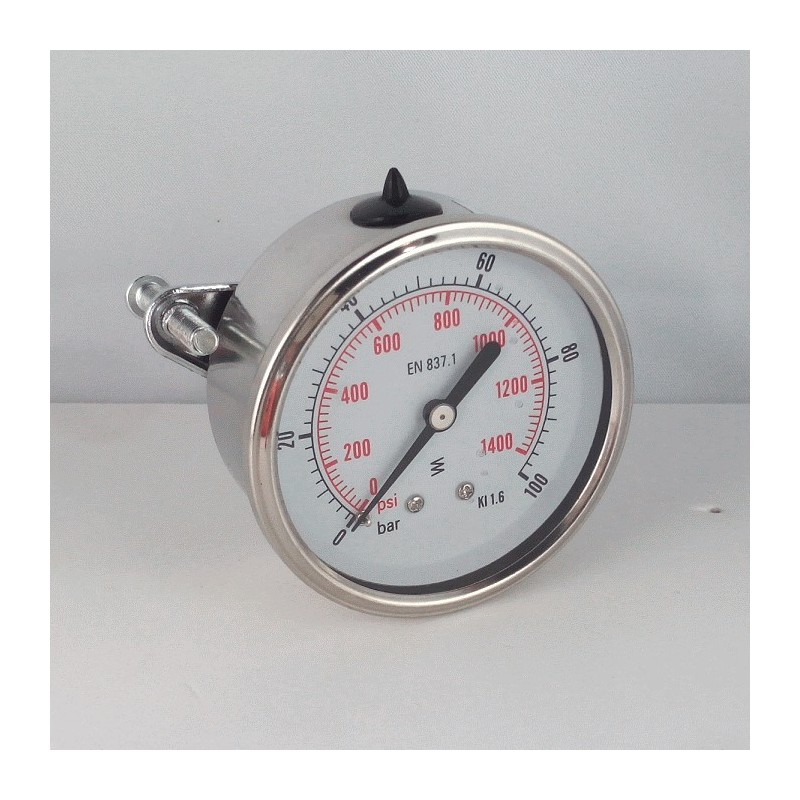 Glycerine filled pressure gauge 100 Bar diameter dn 50mm u-clamp
