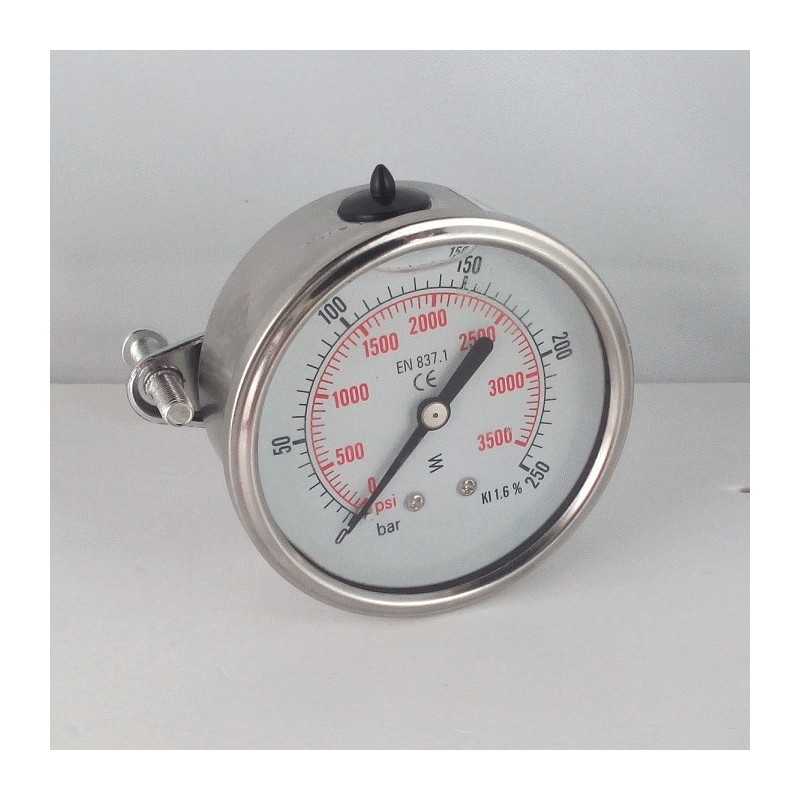 Glycerine filled pressure gauge 250 Bar diameter dn 50mm u-clamp Glycerine filled pressure gauge 250 Bar diameter dn 50mm u-clamp