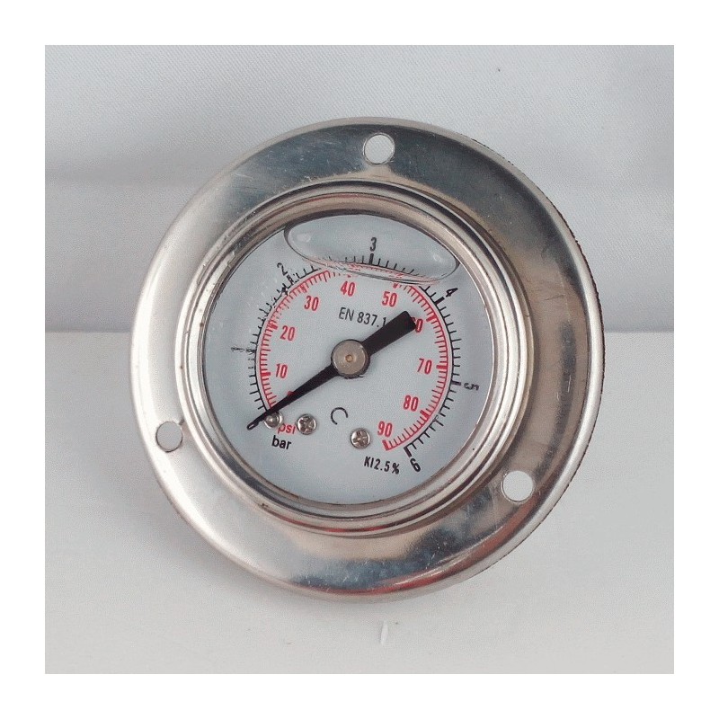 Glycerine filled pressure gauge 6 Bar flange diameter dn 40mm