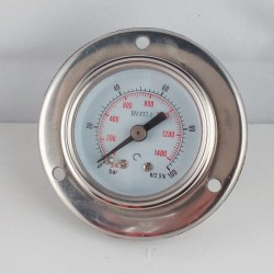 Glycerine filled pressure gauge 100 Bar flange diameter dn 40mm