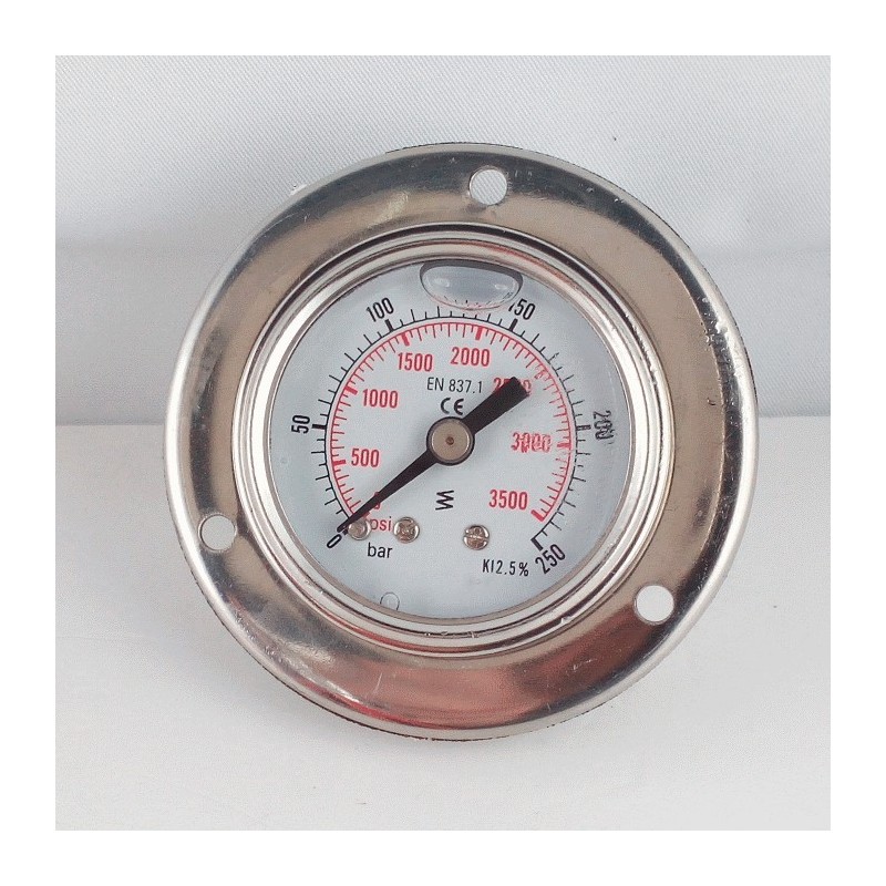 Glycerine filled pressure gauge 250 Bar flange diameter dn 40mm