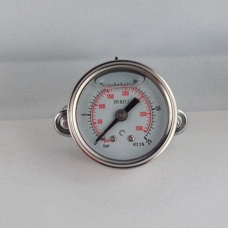 Glycerine filled pressure gauge 25 Bar diameter dn 40mm u-clamp