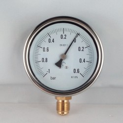 Glycerine filled compound gauge -1+0,6 Bar diameter dn 100mm bottom