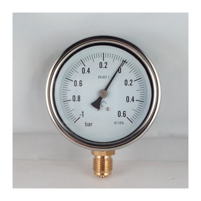 Glycerine filled compound gauge -1+0,6 Bar diameter dn 100mm bottom