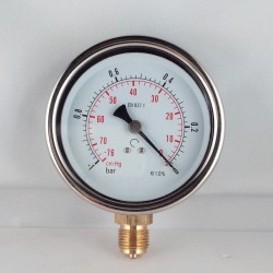 Glycerine filled vacuum gauge -1 Bar diameter dn 100mm bottom