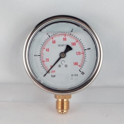 Glycerine filled pressure gauge 10 Bar diameter dn 100mm bottom