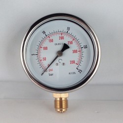 Glycerine filled pressure gauge 25 Bar diameter dn 100mm bottom