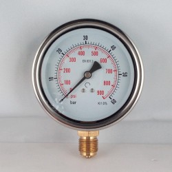 Glycerine filled pressure gauge 60 Bar diameter dn 100mm bottom