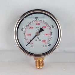 Glycerine filled pressure gauge 400 Bar diameter dn 100mm bottom