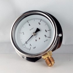 Glycerine filled compound gauge -1+9 Bar wall flange dn 100mm