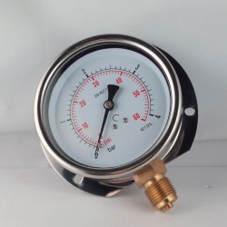 Glycerine filled pressure gauge 4 Bar wall flange dn 100mm