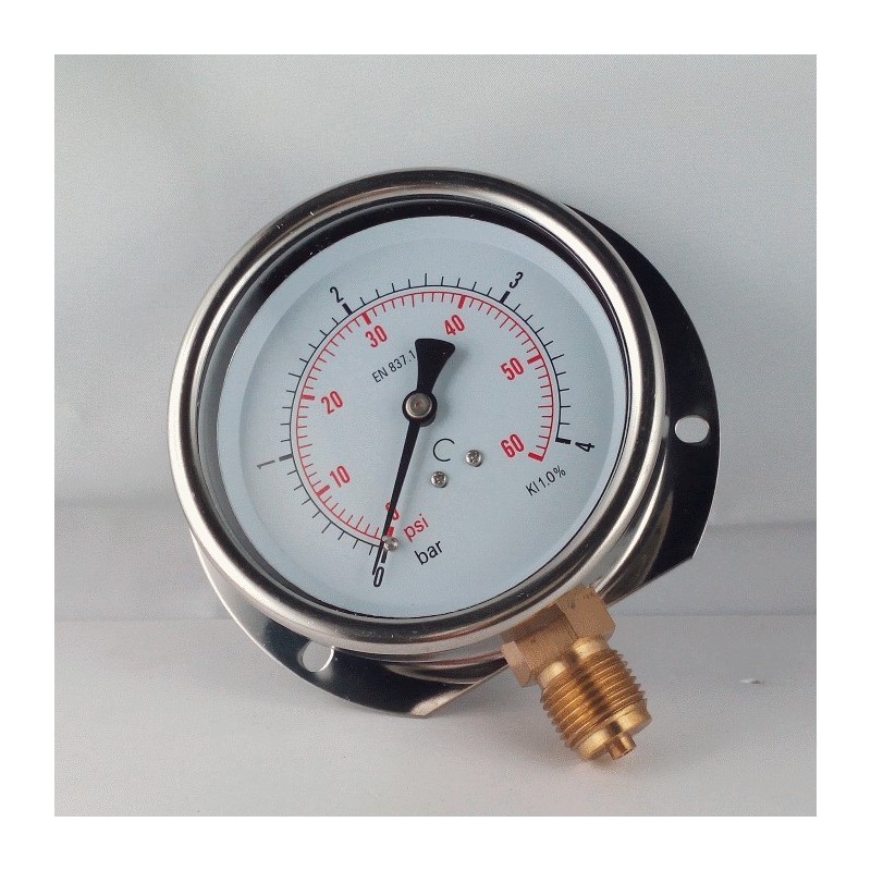 Glycerine filled pressure gauge 4 Bar wall flange dn 100mm