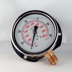 Glycerine filled pressure gauge 600 Bar wall flange dn 100mm