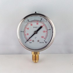 Glycerine filled pressure gauge 10 Bar diameter dn 63mm bottom