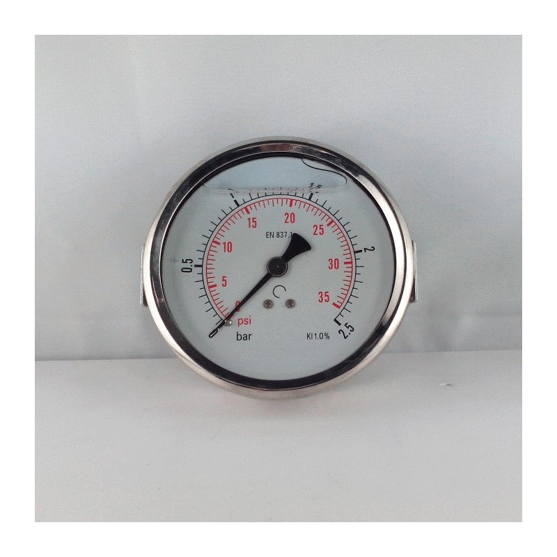 Glycerine filled pressure gauge 2,5 Bar  diameter dn 100mm u-clamp