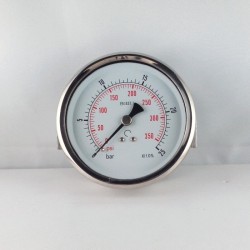 Glycerine filled pressure gauge 25 Bar  diameter dn 100mm u-clamp