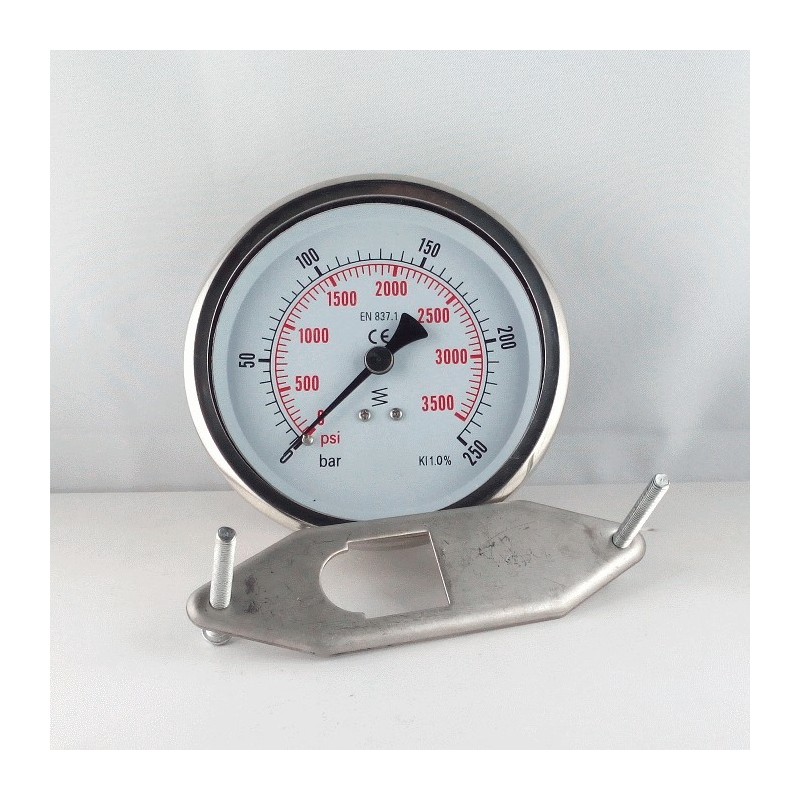 Glycerine filled pressure gauge 250 Bar diameter dn 100mm u-clamp