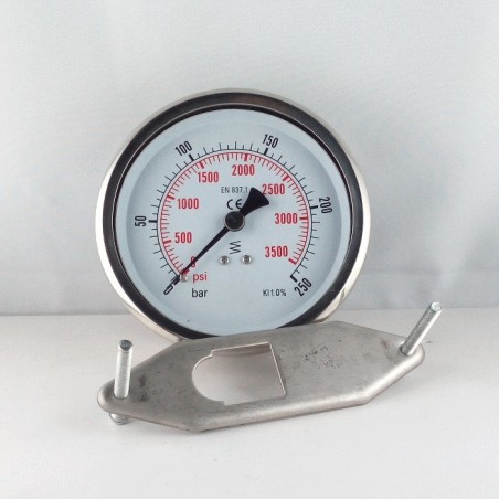 Glycerine filled pressure gauge 250 Bar diameter dn 100mm u-clamp