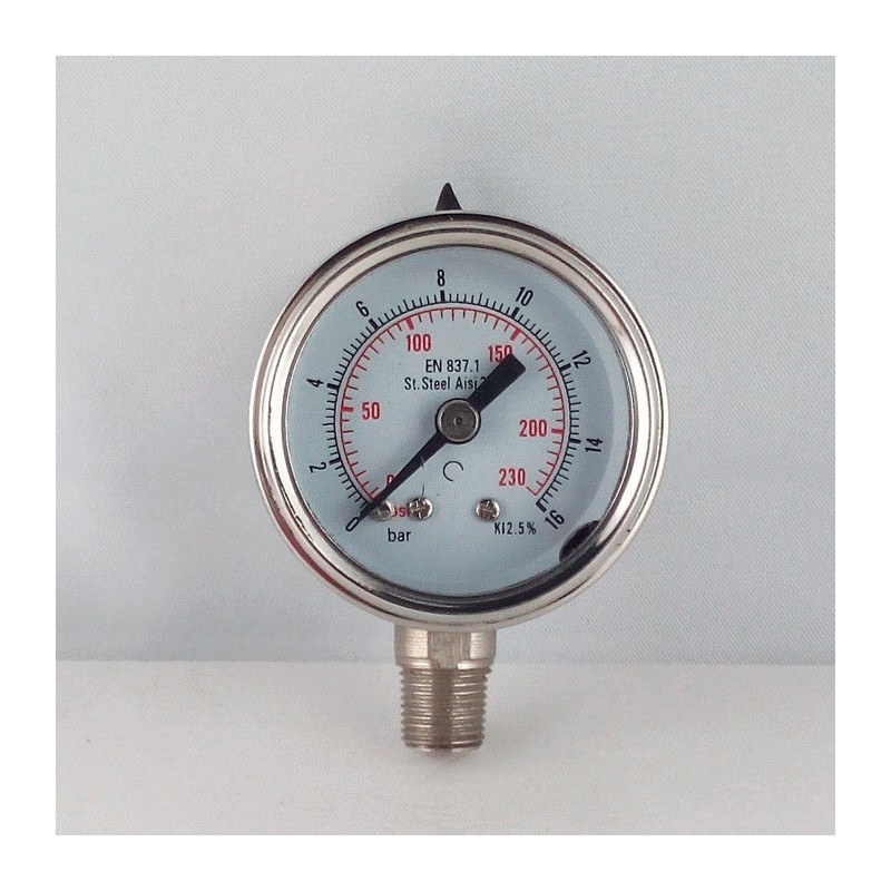 Stainless steel pressur e gauge 16 Bar diameter dn 40mm bottom Stainless steel pressur e gauge 16 Bar diameter dn 40mm bottom