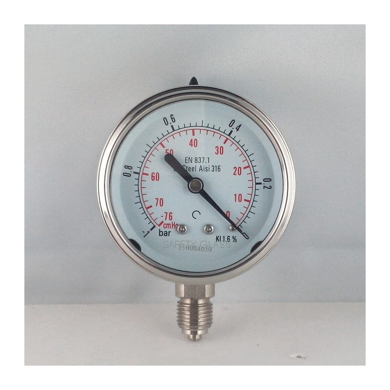 Stainless steel vacuum gauge -1 Bar diameter dn 63mm bottom