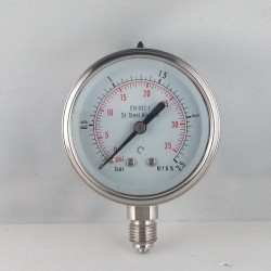 Stainless steel pressure gauge 2,5 Bar diameter dn 63mm bottom