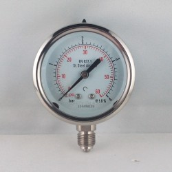 Stainless steel pressure gauge 4 Bar diameter dn 63mm bottom