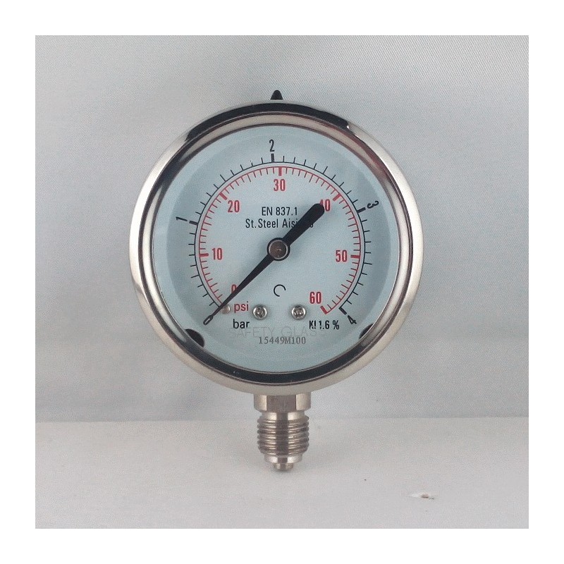 Stainless steel pressure gauge 4 Bar diameter dn 63mm bottom Stainless steel pressure gauge 4 Bar diameter dn 63mm bottom