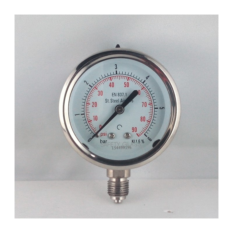Stainless steel pressure gauge 6 Bar diameter dn 63mm bottom Stainless steel pressure gauge 6 Bar diameter dn 63mm bottom