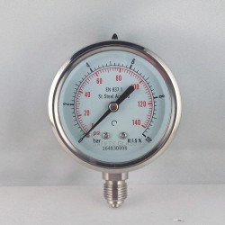 Stainless steel pressure gauge 10 Bar diameter dn 63mm bottom