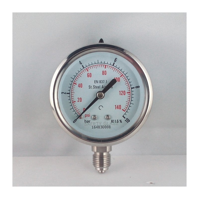 Stainless steel pressure gauge 10 Bar diameter dn 63mm bottom Stainless steel pressure gauge 10 Bar diameter dn 63mm bottom