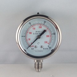 Stainless steel pressure gauge 25 Bar diameter dn 63mm bottom