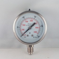 Stainless steel pressure gauge 250 Bar diameter dn 63mm bottom