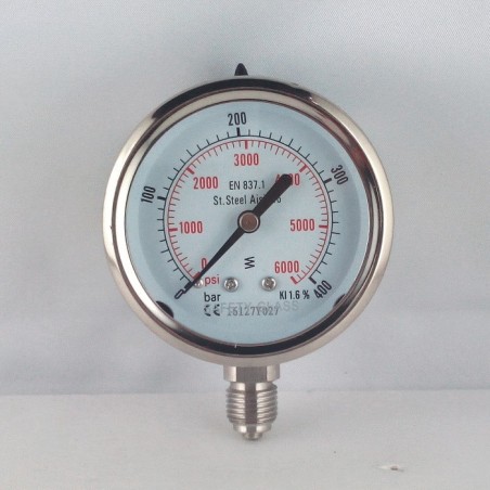 Stainless steel pressure gauge 400 Bar diameter dn 63mm bottom