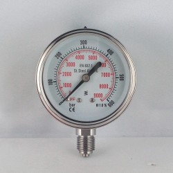 Stainless steel pressure gauge 600 Bar diameter dn 63mm bottom