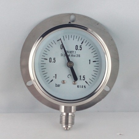Stainless steel compound gauge -1+1,5 Bar dn 63mm back flange