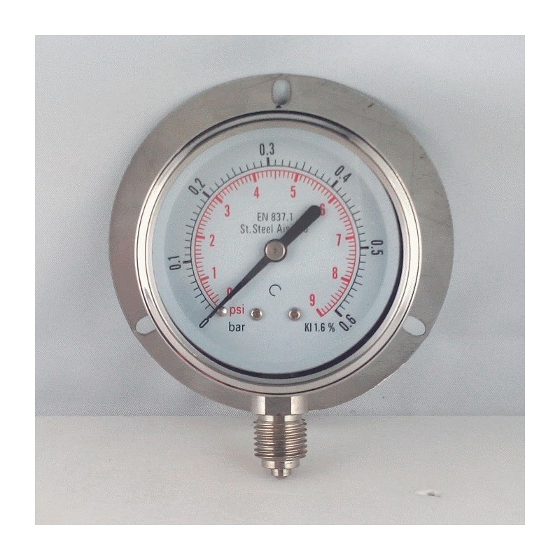 Stainless steel pressure gauge 0,6 Bar dn 63mm back flange