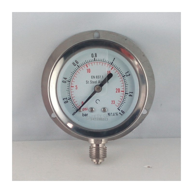 Stainless steel pressure gauge 1,6 Bar dn 63mm back flange