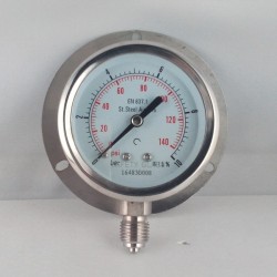 Stainless steel pressure gauge 10 Bar dn 63mm back flange