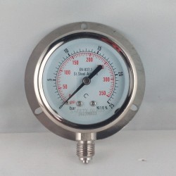 Stainless steel pressure gauge 25 Bar dn 63mm back flange