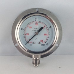 Stainless steel pressure gauge 40 Bar dn 63mm back flange