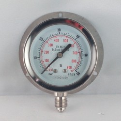 Stainless steel pressure gauge 60 Bar dn 63mm back flange
