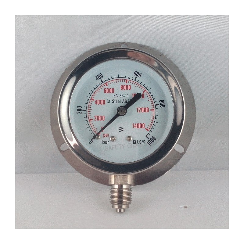 Stainless steel pressure gauge 100 Bar dn 63mm back flange