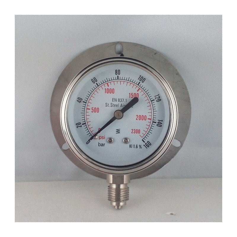 Manometro Inox 160 Bar dn 63mm flangia parete Manometro Inox 160 Bar dn 63mm flangia parete