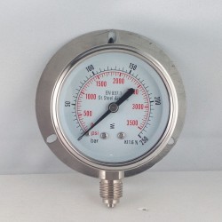 Stainless steel pressure gauge 250Bar dn 63mm back flange