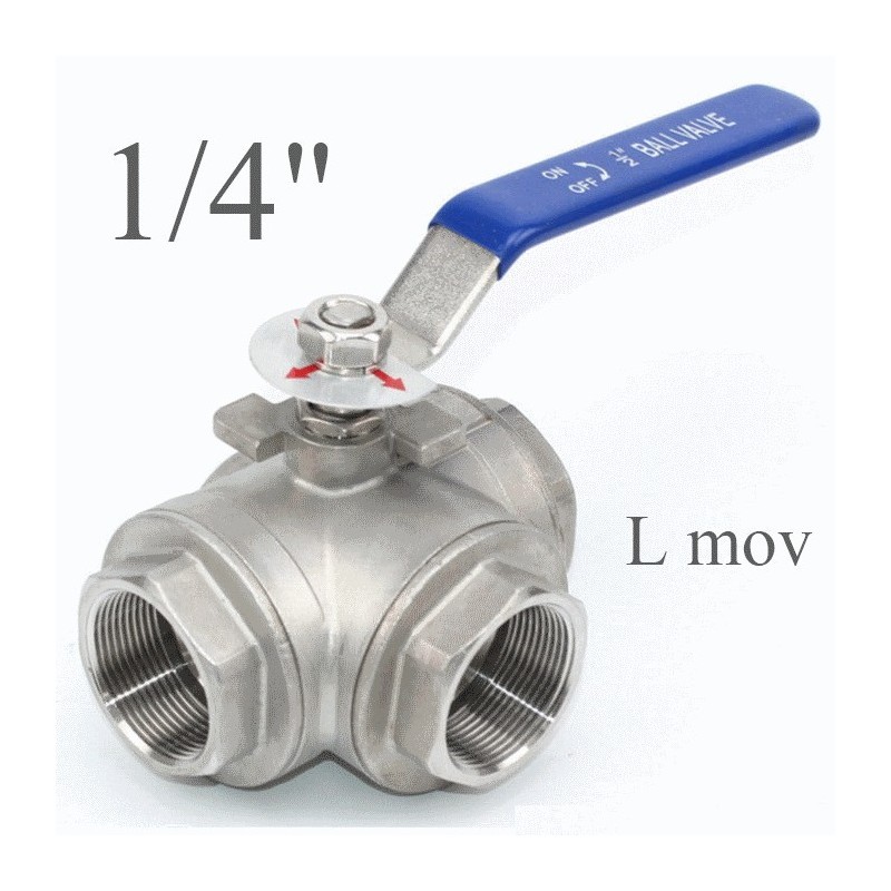 3 way stainless stell ball valves L movement 1/4"