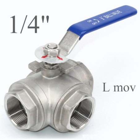 3 way stainless stell ball valves L movement 1/4"
