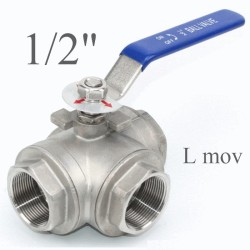 Valvola a sfera inox 3 vie 1/2"gas  movimento L