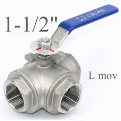 3 way stainless stell ball valves L movement 1-1/2"